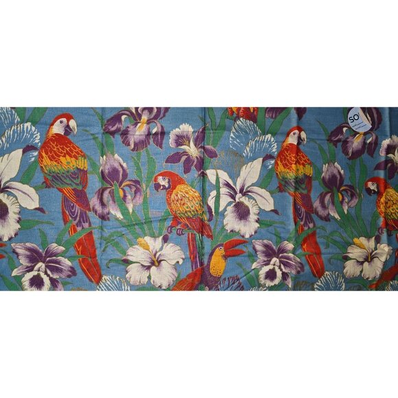 Vintage Fabric Tropical Parrot & Orchid Print 2 Yards 44" Wide Cotton Material - Picture 2 of 3